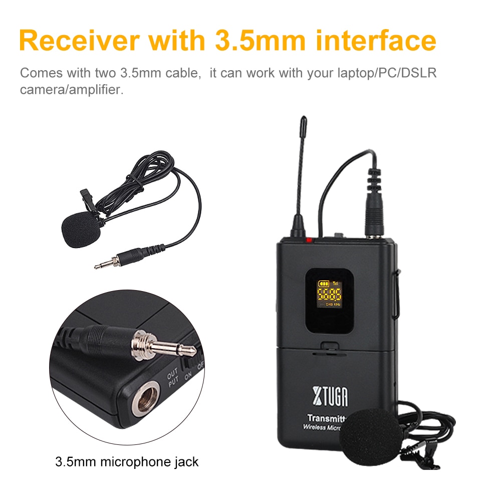 XTUGA Camera Microphone UHF Wireless Lavalier Microphone UHF lapel Mic with 30 Channels for SLR Camera,DV,Camcorder