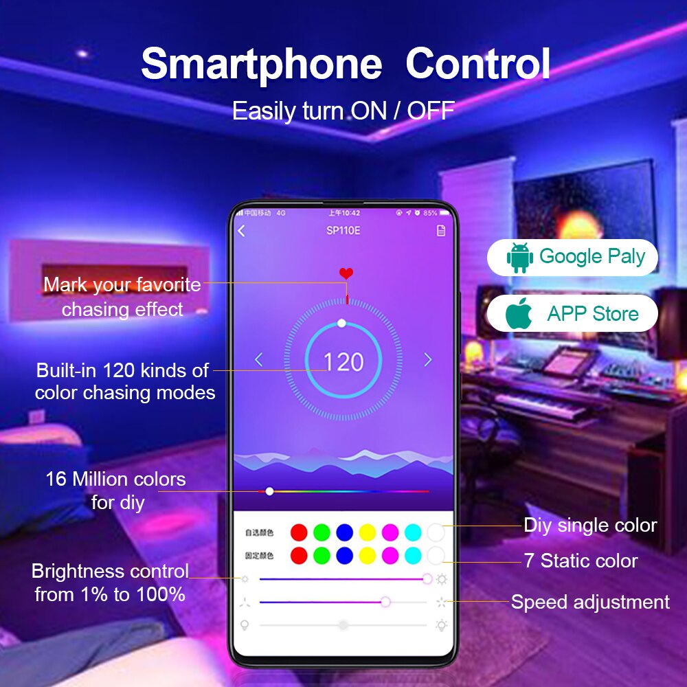 SP110E Bluetooth Controller DC5-12V For WS2812B SK6812 RGB/RGBW Magic Lights LED Pixel Strip Smart Phone APP Control IOS/Android