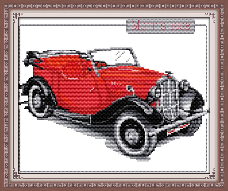 Conjunto de punto de cruz de coche rojo, patrón de DMC, Impresión de cuenta de color 18ct 14ct 11ct, kit de bordado, suministros de costura hechos a mano DIY