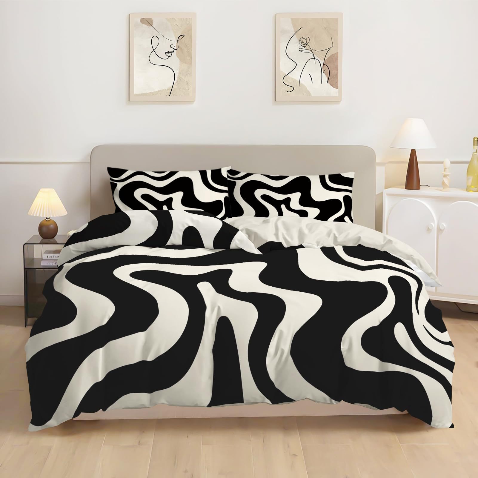 Schwarz-weiß gestreiftes dreiteiliges Bettbezug-einstellen, 3D-Digitaldruck-Bettwäsche-einstellen, Bettbezug: 200*200 cm