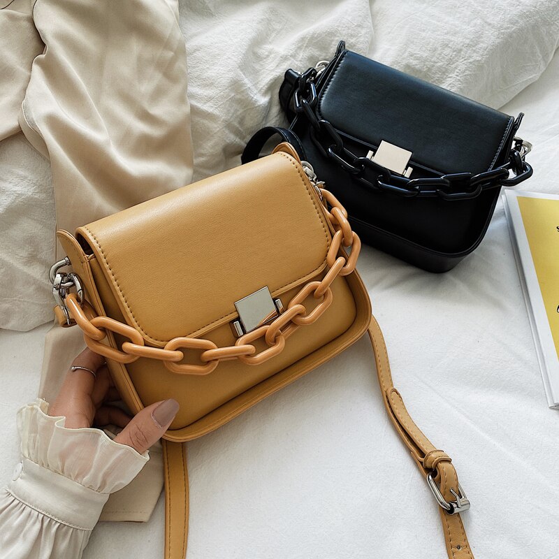 Ensfarget firkantet crossbody veske pu lær dameveske kjede tote skulder messenger bag