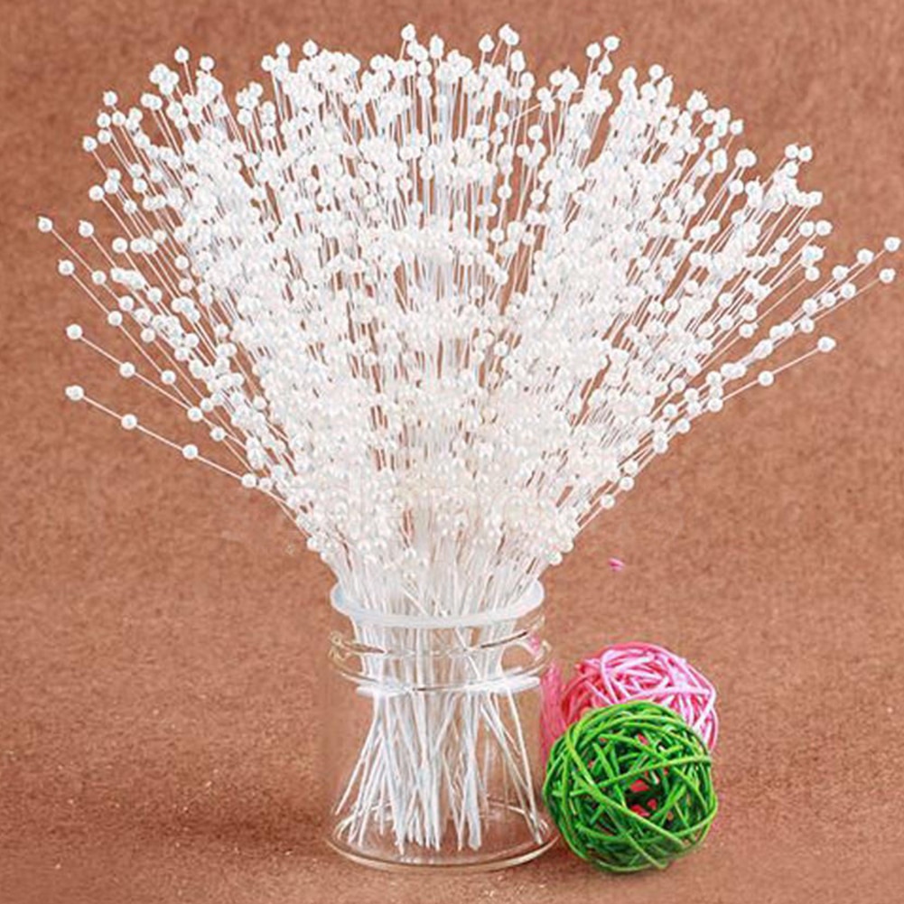 Bouquet de fleurs de mariée blanc/or/argent, 10 pièces, perles artificielles 19.5cm, décoration de mariage avec tige en fil de fer