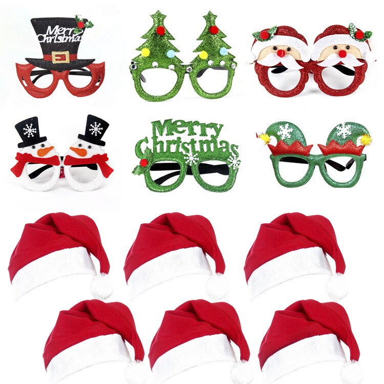 6-20 Stks/set Festival Levert Xmas Glazen Kerst Hoed Creatieve Party Kinderen Volwassen Hoofdband Kerstman Polsband: F-12 Pieces