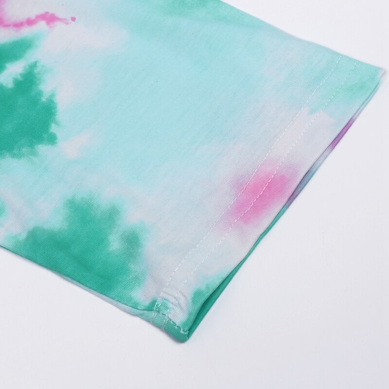 Femmes sport décontracté col rond cravate colorant impression 2 pièces