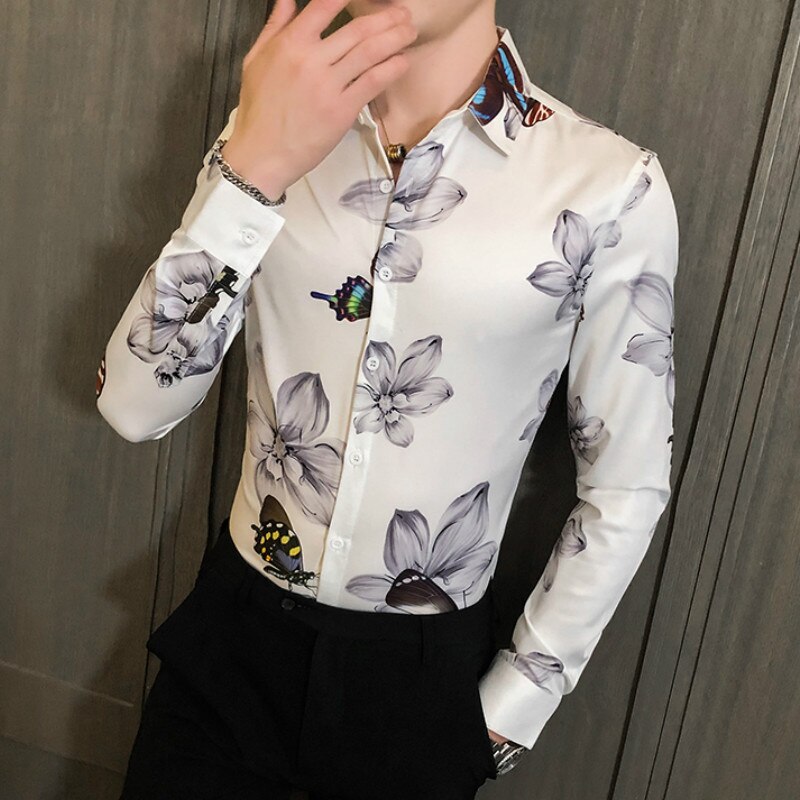 Bloemenprint overhemden heren slim fit streetwear casual overhemd sociaal feest blouse heren zakelijk jurk kleding camisas para hombre