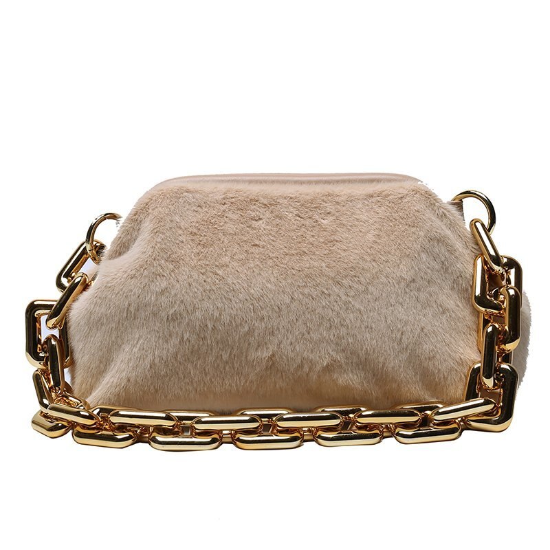 Torebka damska na ramię luksusowa torebka i torebki torebki damskie z futra zimowego dla kobiet 2020 złoty gruby łańcuch sprzęgło ręczne mała torebka damska