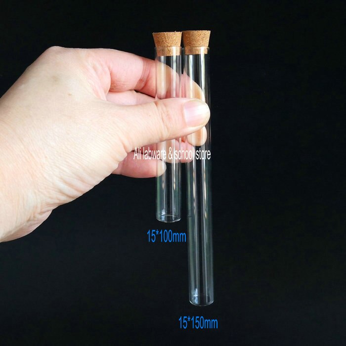 Tubo de ensayo de vidrio transparente para laboratorio, 10 unidades de diámetro de 12mm, 13mm, 15mm y 18mm, con tapones de corcho, Vial de fondo plano