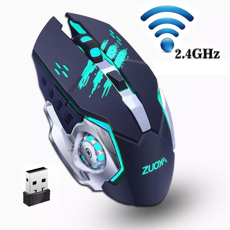 AZZOR Charged Silent Wireless Mouse Mute Button Noiseless Optical Gaming Mice 2400dpi Built-in Battery For PC Laptop Computer