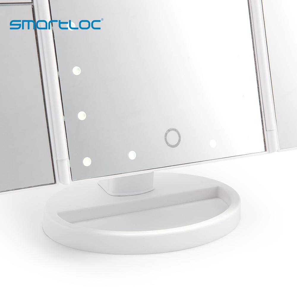 Smartloc 2x förstorande led-ljus pekskärm skrivbord sminkspegel badrum badkar speglar handfat toalett kosmetika 360 roterande