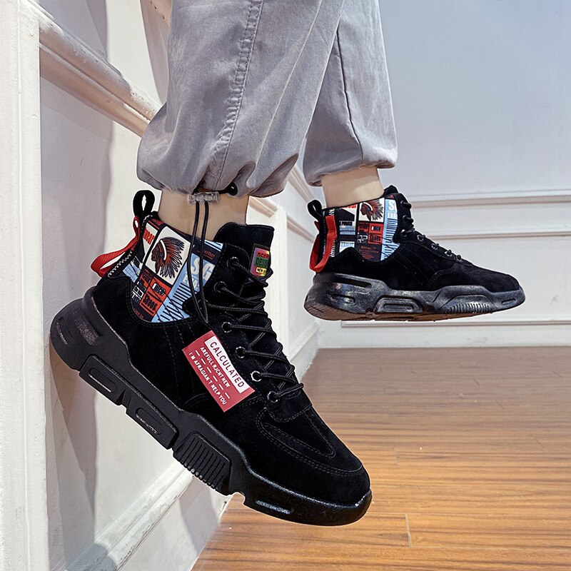Hommes baskets haut Jogging chaussures hommes chaussures décontractées respirant chaussures de marche hommes vulcaniser chaussures chaussures légères chaussures populaires: Black / 10