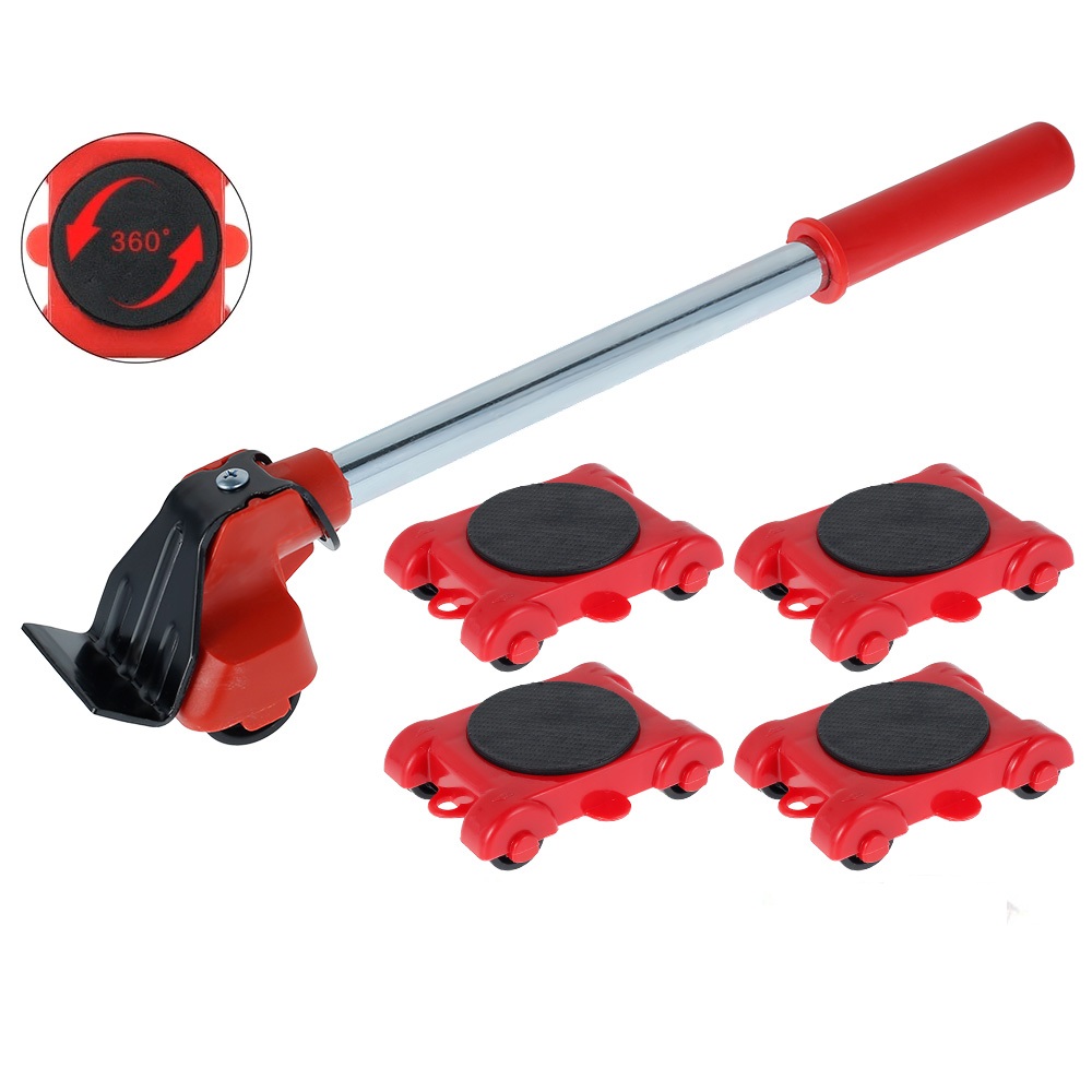 Furniture Mover Set Portable Furniture Mover Tool Labor-Saving Transport Lifter Heavy Stuffs Moving Wheel Roller Bar Hand Tools: Red