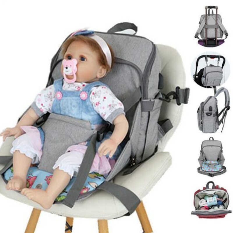 Chaise de salle à manger pour bébé 2 en 1 | Sac à dos Portable pour maman papa, sac à couches pour bébé USB grande capacité, sac à couches pour voyage rehausseur pour bébé