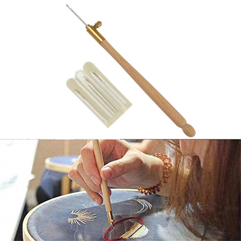 Looen hæklekrogssæt med 3 nåle fransk hæklet træhåndtag tambur broderi beading hoop diy vævning nål kunst håndværk