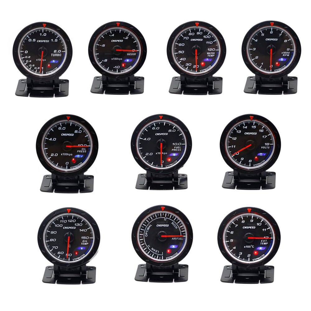 Medidor de relación aire-combustible CNSPEED 60MM 12V para coche Indicador de relación aire-combustible ligero rojo y blanco medidor de relación cara negra AFR YC101353