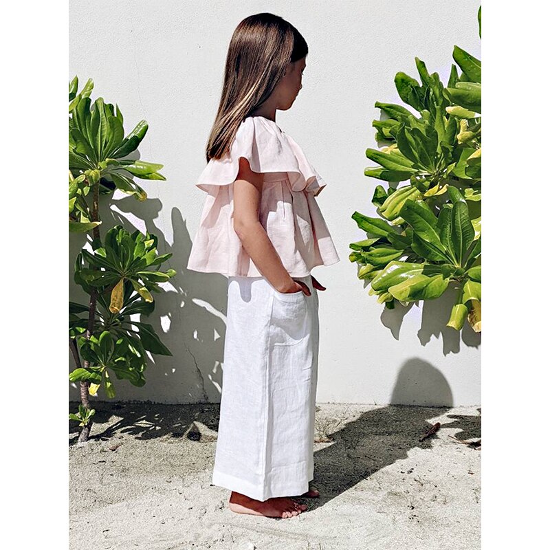 Pantaloni da ragazza in cotone e lino primavera ed estate sottile spiaggia ragazza Casual tasche dritte pantaloni di lino per le vacanze TZ041