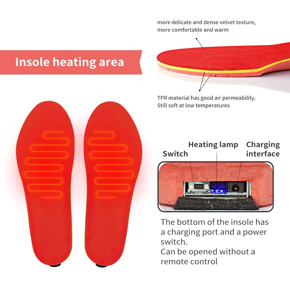 Heatied Insoles Battery-powered Rechargeable Heating Insole Foot Warmers Temperature Control Via Remote Control Winter Insoles