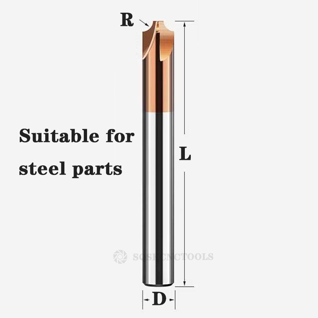 Carbide Radius Corner Rounding Cutter End Mill 12mm CNC Tool R0.5 R1 R2 R3 Chamfering Outside Radii Quarter Circle Router Bit: R within the coating / R5x12Dx60L
