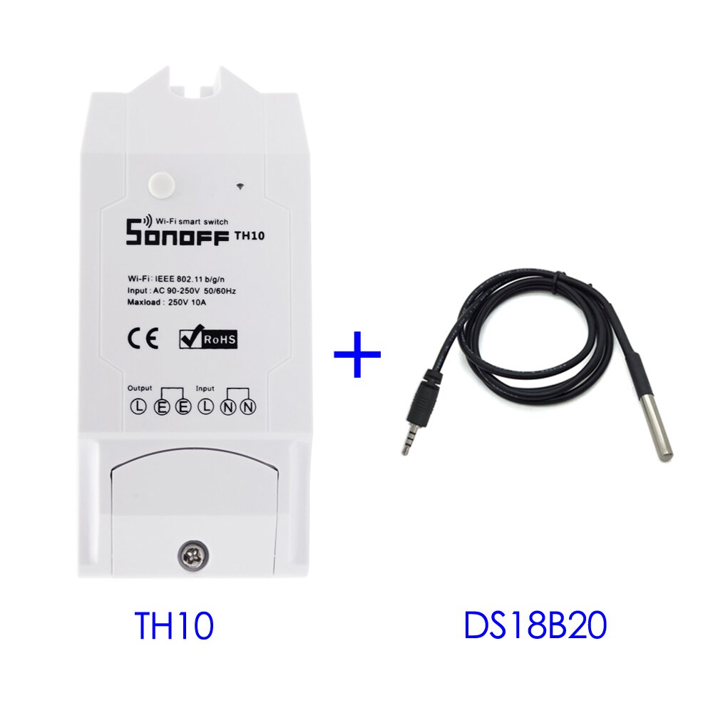 Sonoff-interruptor inteligente TH16 TH10 con Wifi, 16A, 10A, Sensor de monitoreo de temperatura y humedad, Automatización del hogar inteligente: TH10 with DS18B20