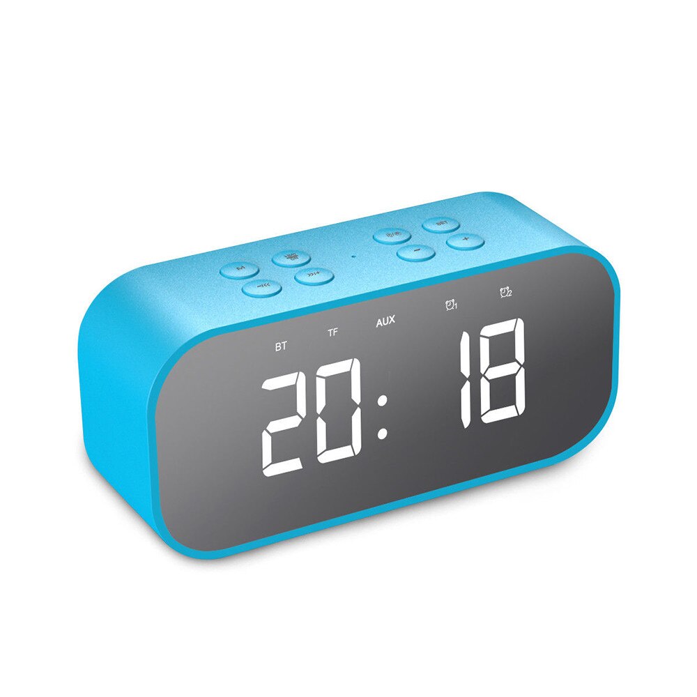 Digital Alarm Clock Bluetooth 5.0 Stereo Speaker LED Mirror AUX TF Music Player Time Display Clock Alarm Loudspeaker Z520: Sky Blue