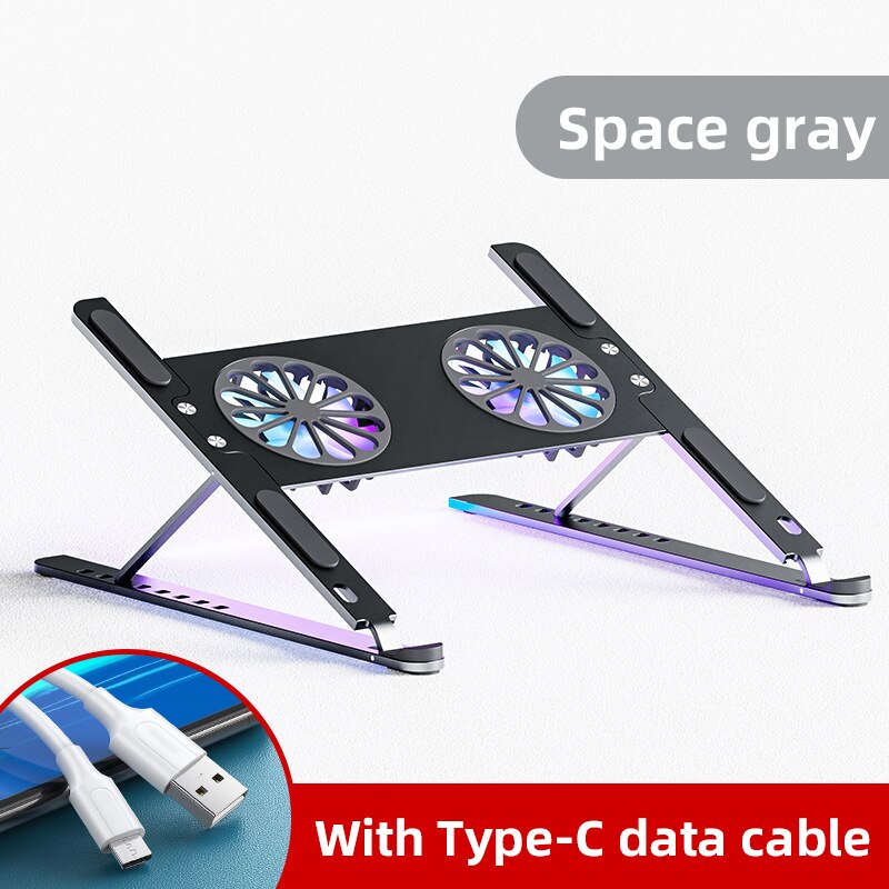 Laptop Stand Radiator Twin-Turbo 8 Levels Adjustable Static Gale Laptop Cooling Aluminum Alloy For Macbook Gaming Laptop Cooler: Gray