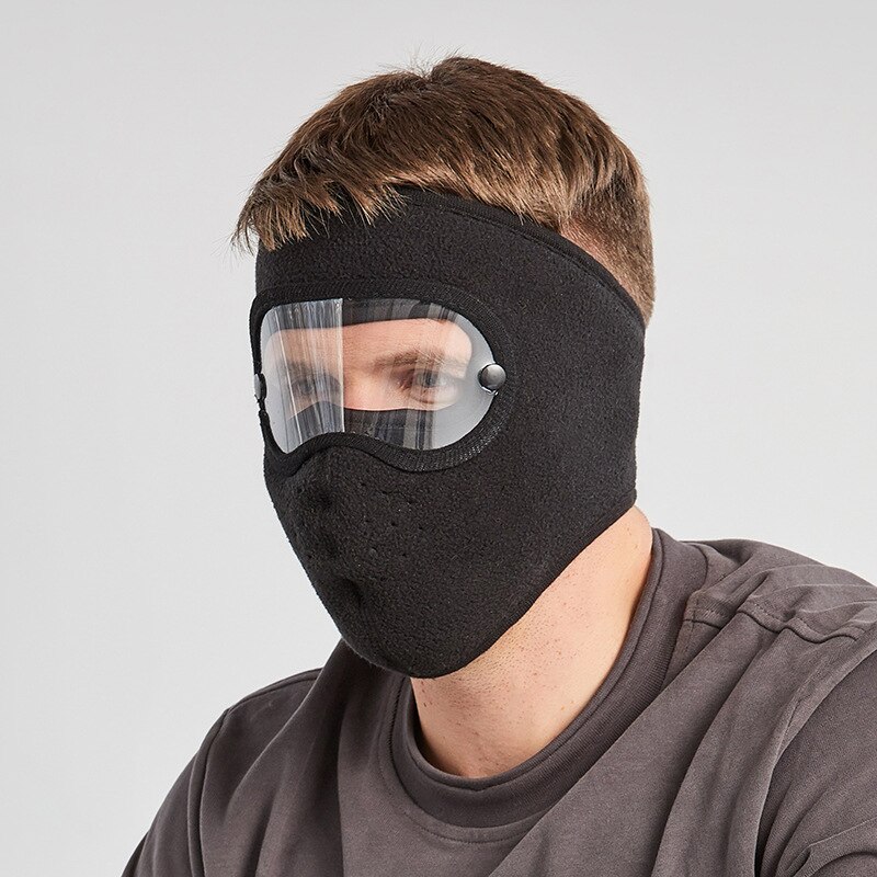 Höst och vinter förtjockad hatt varm maskerad hatt mocka ridning vindtät högupplösta skyddsglasögon anti-fog mask skidhatt kepsar: Svart