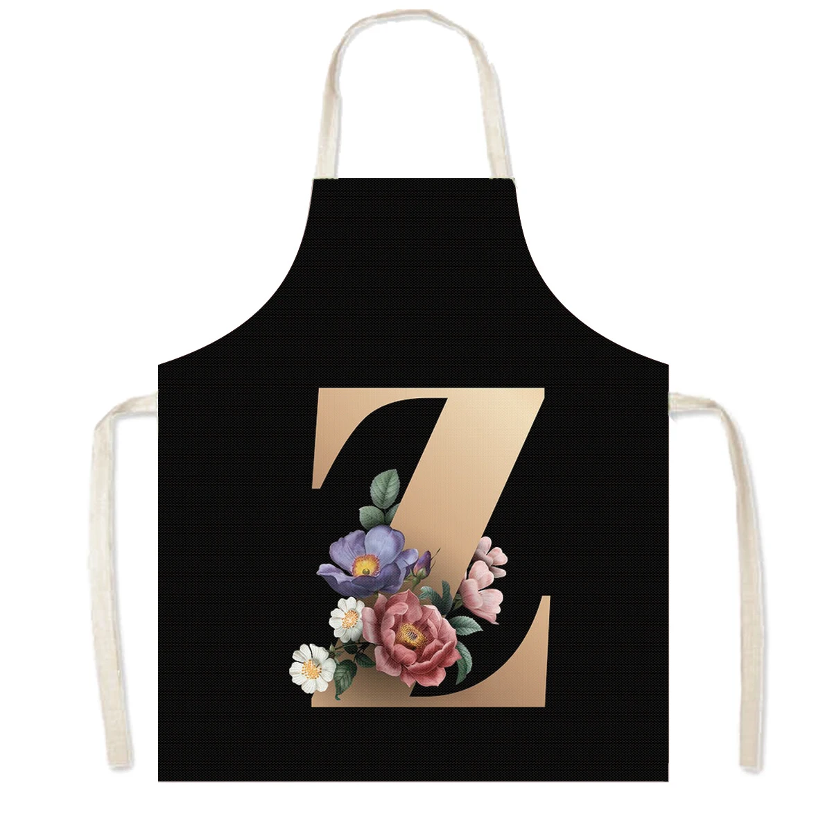 Delantal de cocina con estampado de flores y 26 iniciales, delantales de cocina con letras de A-Z para mujer, Chef de barbacoa, camarero, herramienta de limpieza para hornear en casa, delantal