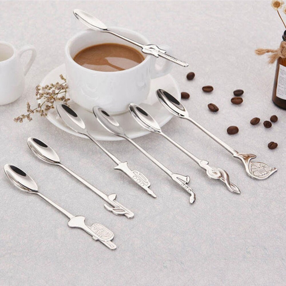 Cucharas con nota Musical creativa, cuchara de café de mango largo, de acero inoxidable, cuchara agitadora, vajilla, 1 ud.