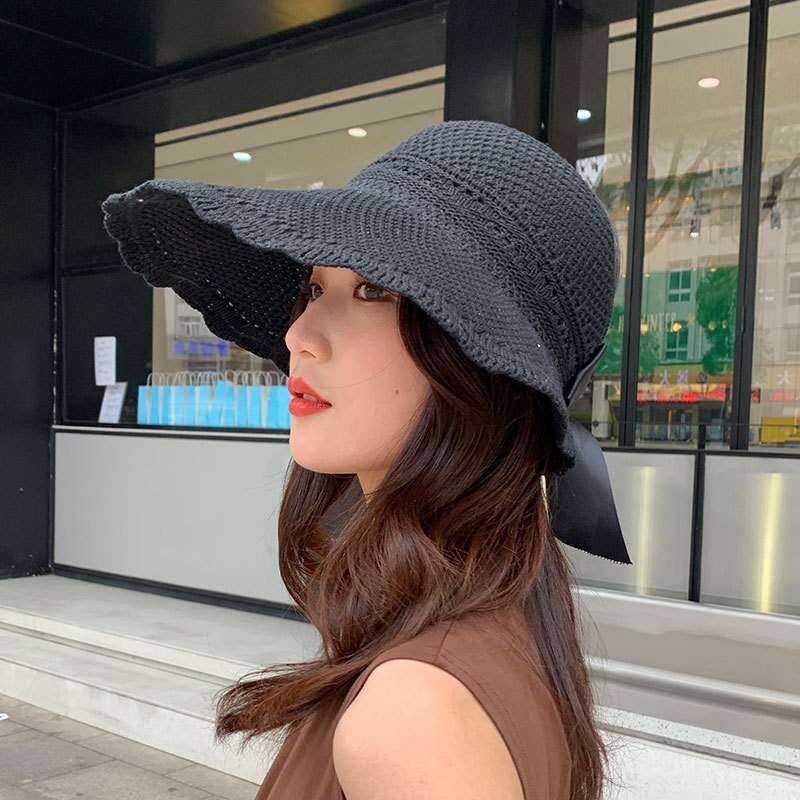 Canze Vrouwen Zomer Koreaanse Strooien Hoed Zon Bescherming Naked Top Zonnehoed Outdoor Strand Fisher Zonnehoed: lace black