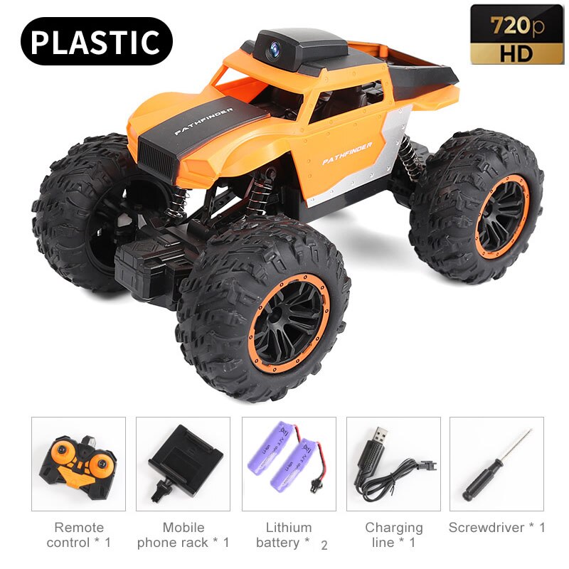 Rc Auto Met Camera Hd 2.0mp Wifi Bounce Auto Peg SJ88 4CH 2.4 Ghz Springen Sumo Met Flexibele wielen Afstandsbediening Fswb: Plastic Yellow 2B2MP