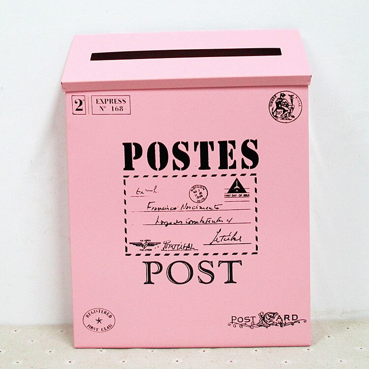Mail Box Outdoor Vintage Villa Town Galvanized Iron Post Letterbox Postbox Newspaper Magazines Holder Box Catcher Guard: Pink-A