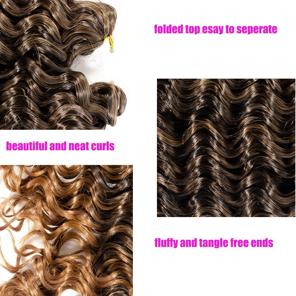 Pelo sintético ombre estilo africano rizos ondas de agua profunda trenzas de ganchillo de 12 pulgadas de largo hebras de trenzado de extensión de cabello