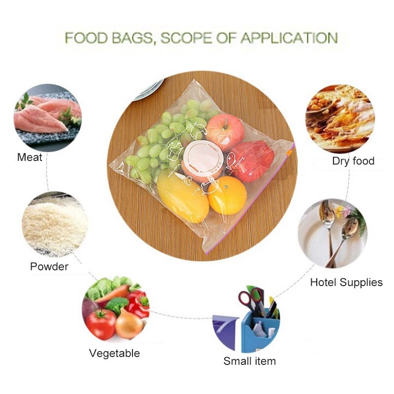 Bolsa de almacenamiento de frutas y verduras de PVC para mantener la frescura 10 Uds., bolsas selladas con cremallera para conservar la congelación, herramientas de almacenamiento de alimentos para Cocina
