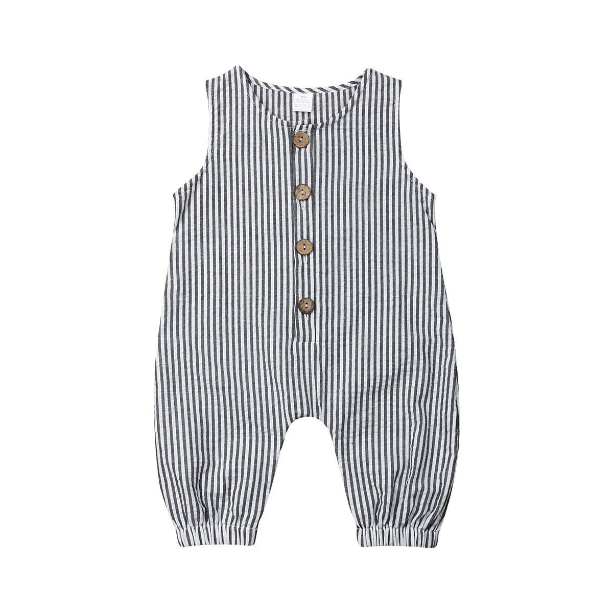 0-18 M Baby Baby Jongens Meisjes Zomer Mouwloze Gestreepte Romper Knop Front Katoen Linnen Jumpsuit: 12m