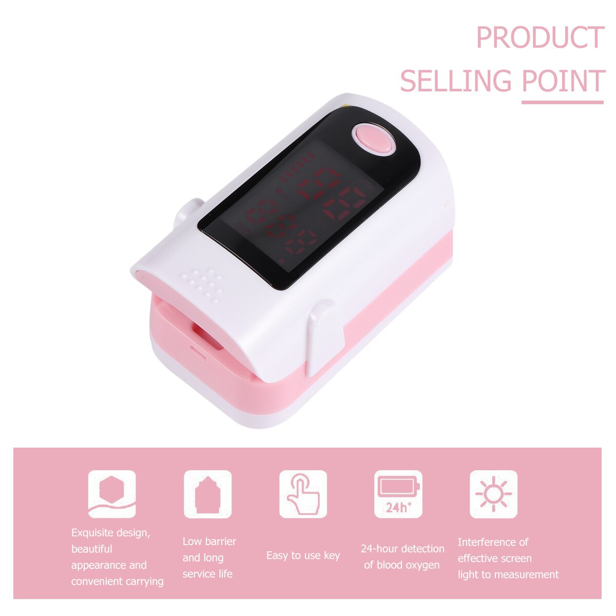 Pink Fingertip Pulse Oximeter Blood Pressure Oximetry Heart Rate Monitor SpO2 Oximetry Monitor without Battery Without Battery