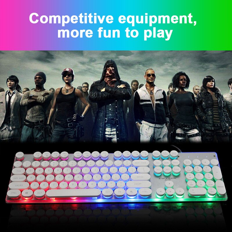 Wired Gaming Keyboard Retro Round Glowing Keycap Metal Panel Backlit USB 104 Keycaps For Computer Tablet Desktop Game Keyboards