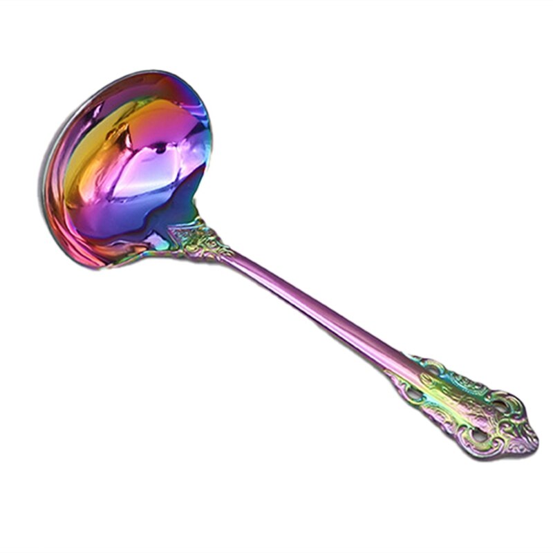 Gorgeous 304 Stainless Steel Gravy Spoon, Antique Small Spoon for Stirring, Mirror Finished Soup Ladle Spoonn: Dazzle Color