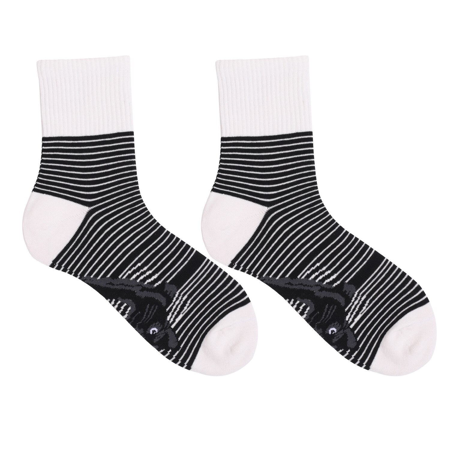 Calcetines de algodón transpirables con estampado de gato para hombre y mujer, medias de tubo para correr, deportes, rayas, blanco y negro, novedad de