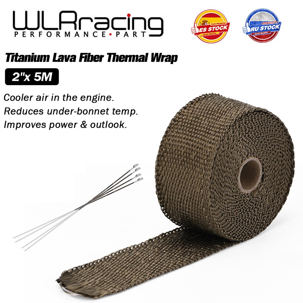 Wlr Racing-5M Premium Exhaust Heat Wrap Manifold Wrap Titanium Lava Fiber + 4 Stuks Stropdassen WLR1905T