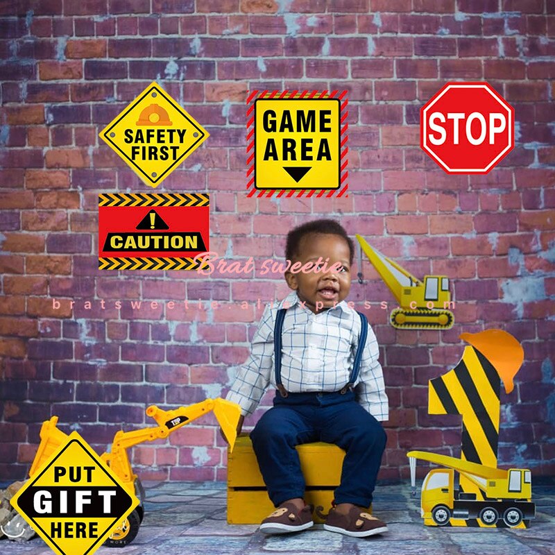 12pcs/set Construction Party Paper Traffic Signs Boys Themed Birthday Decorations Kids Party Supplies