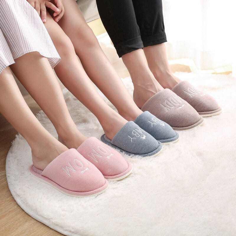 ASIFN chaussons pour hommes japonais femmes intérieur coton tongs bois hiver Couple lettres antidérapant fond souple Zapatos Mujer