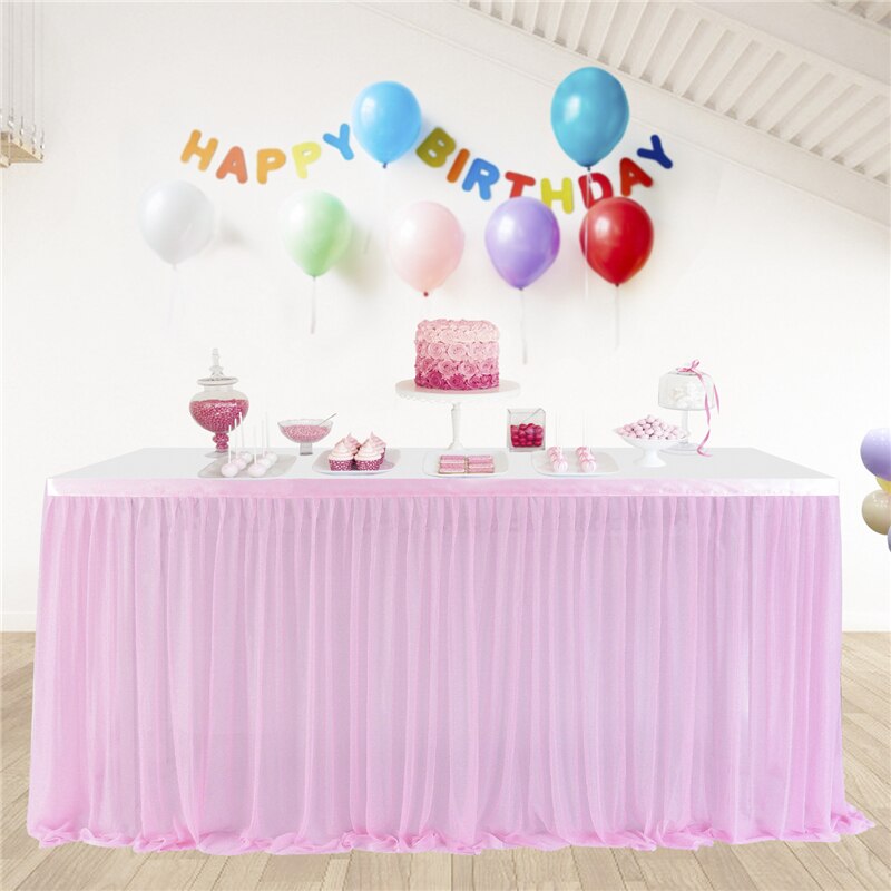 Wit Roze Rechthoek Tafel Rok Tule Tutu Stretch Garen Tafel Decoratie Rok Servies Doek Party Bruiloft Decoratie: Pink A