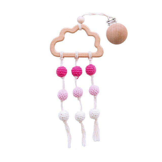 1pc baby træbitring dyr stjerne mobilholder tændingsvedhæng træ gym gnaver musik rangle silikone perler halskæde klips: Rød