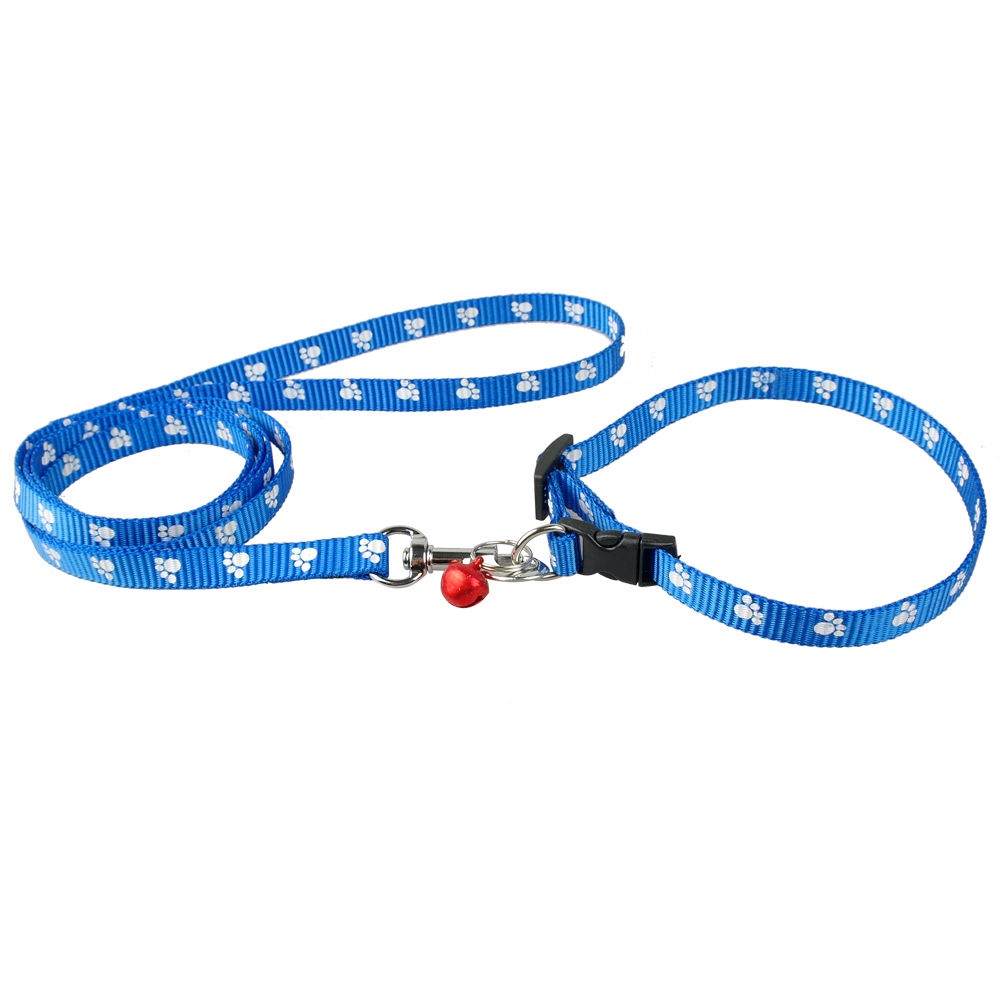 1.0 cm Nylon Kleine Hond Puppy Kraag en Lood Set Pootafdruk Leuke voor Yorkie Chihuahua: Blauw