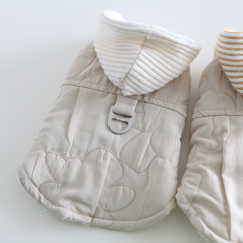 Pet Hooded Embossed Cotton Jacket Traction Cotton Jacket Autumn Winter Teddy Cat Clothing Pet Clothing Dog Hoodie Pet Clothes