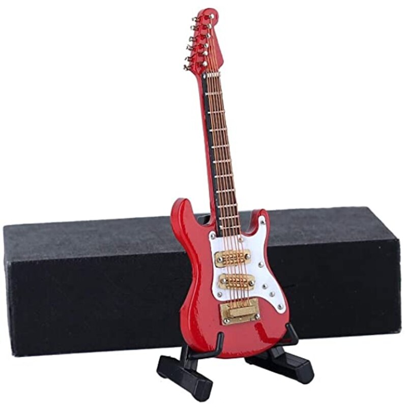 Houten Miniatuur Elektrische Gitaar Met Stand En Case Mini Muziekinstrument Miniatuur Poppenhuis Model: Red