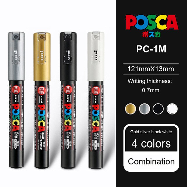 Uni POSCA PC-1M / 3M / 5M Pop Poster Werbung Stift auf wasserbasis Marker Stift Anfänger Malerei färbung Spezielle Marker Kuli-einstellen: PC-1M 4Farben