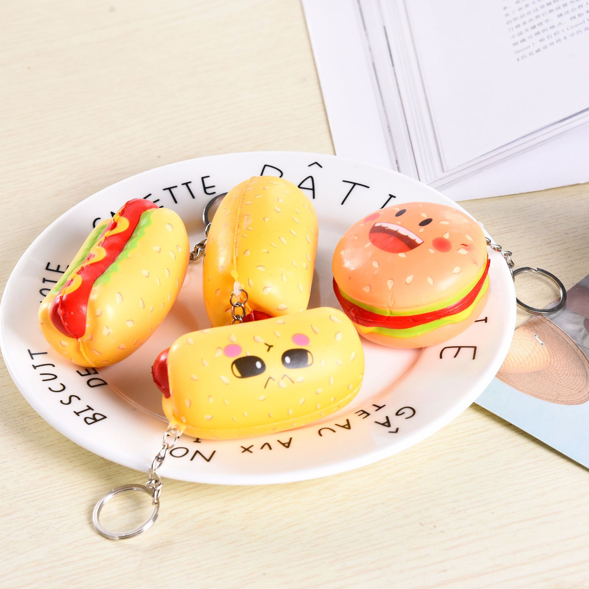 Simulation Perfume Flavor Food Keychain Girl Bag Pendant French French Fries Ice Cream Pizza Decompression Slow Rebound Toy