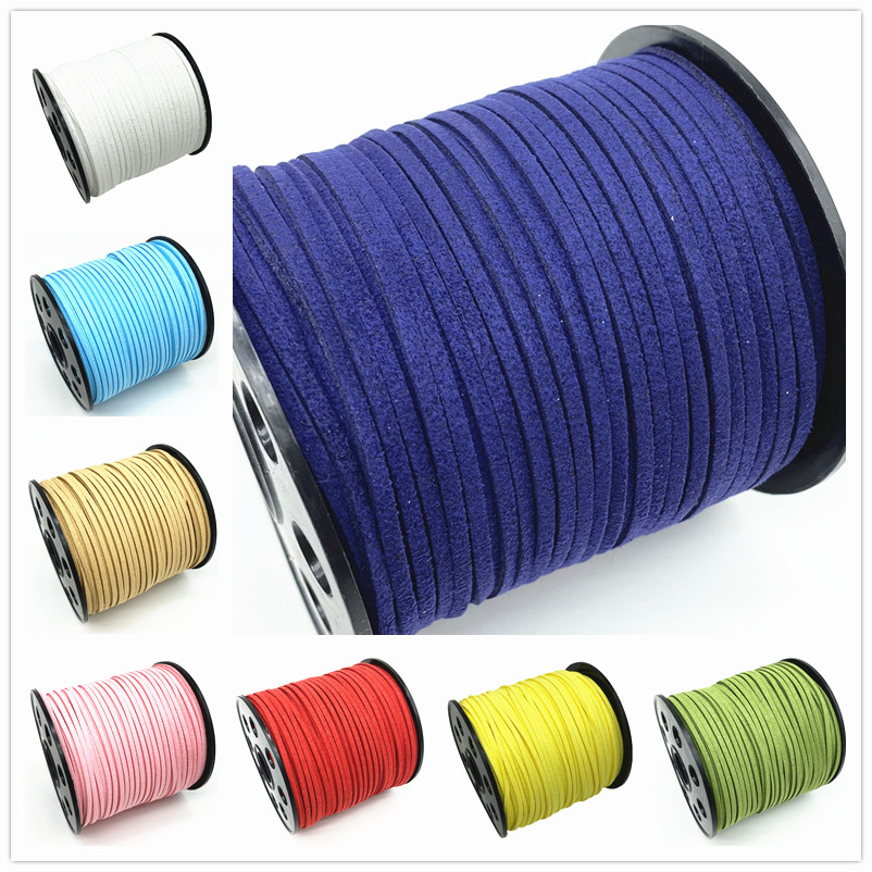 Cordón plano de gamuza trenzada de imitación, cuerda de rosca hecha a mano de cuero de terciopelo coreano de 5 yardas y 3mm para DIY, suministros de joyería # Ro