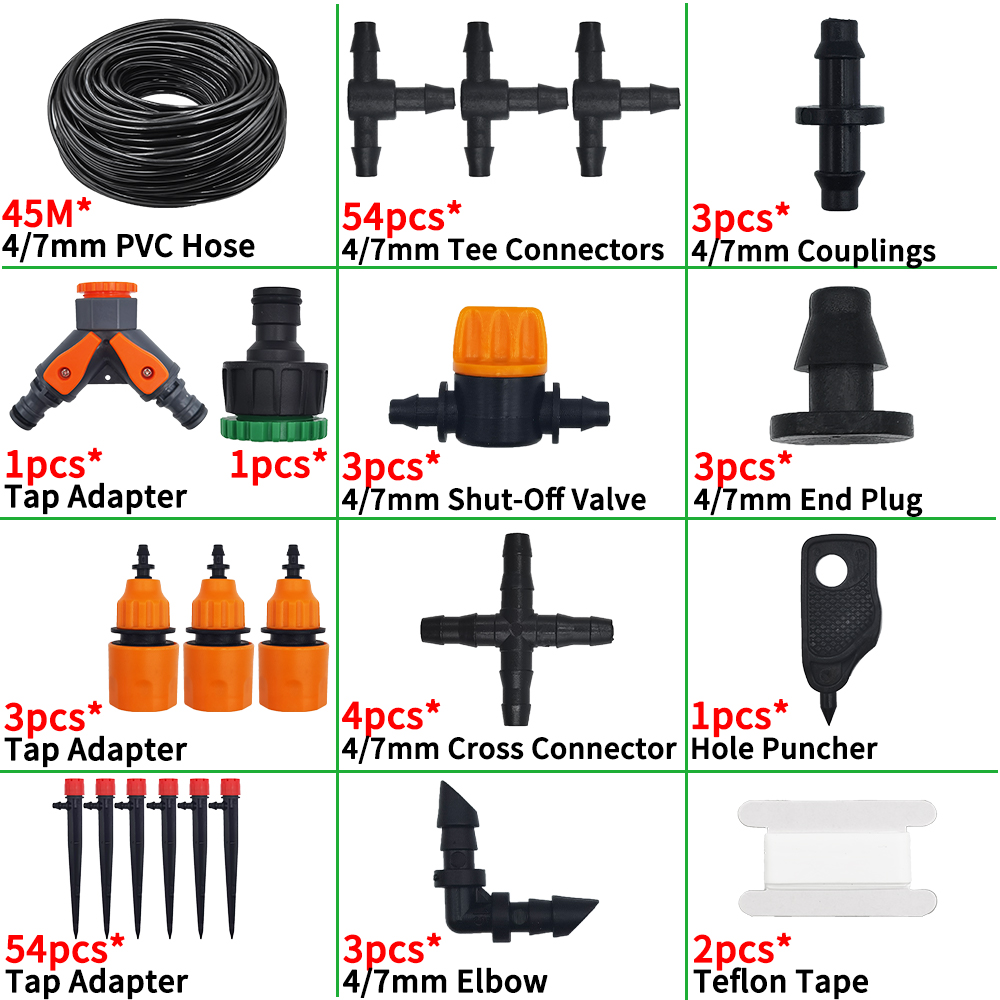 Drip Irrigation System 1/4'' Hose Adjustable 13CM Sprinkler Kit 4-Way Micro Watering Flow for Garden Flowers Vegetables: light yellow