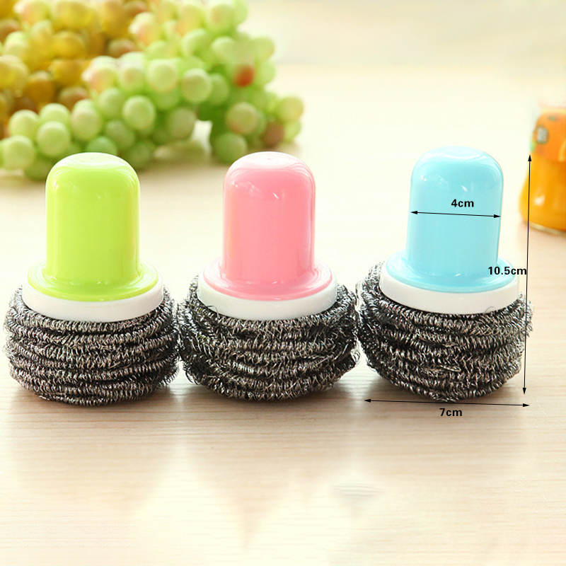Met Handvat Keuken Schoonmaken Tool multi-color Ronde Vervangbare Handvat Staal Bal Borstel Sterke Decontaminatie Wassen Pot